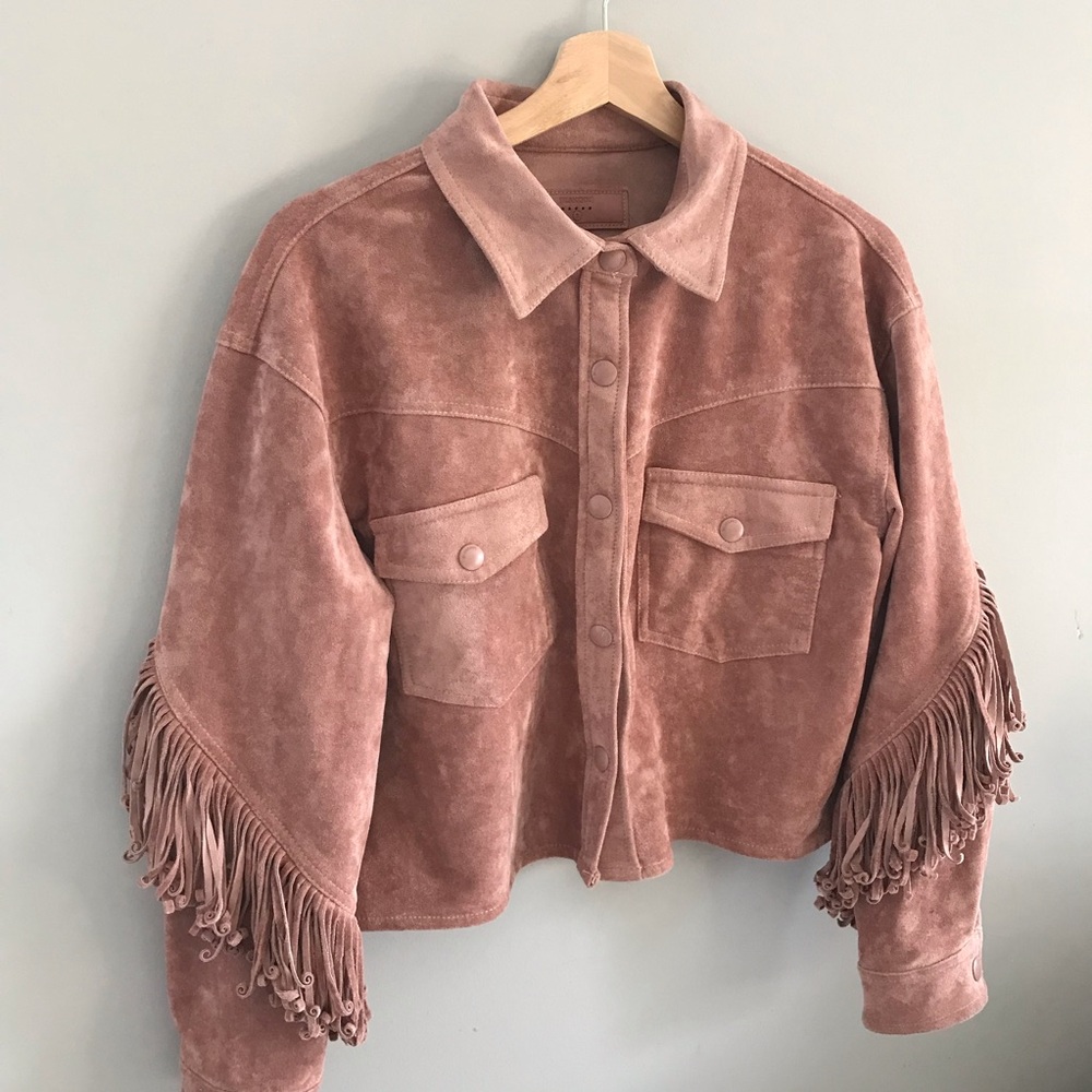 BlankNYC Rose Vegan Suede Fringe Western Style Crop Jacket Bomber Jacket - Picture 3 of 12